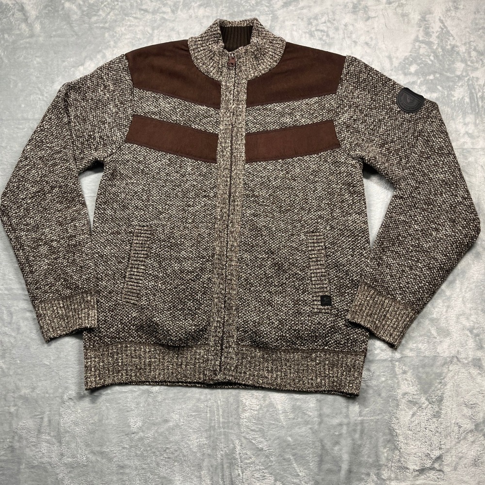 Buffalo David Bitton Full Zip Sweater‎ Mens Brown Marled Fleece Lined Mock L